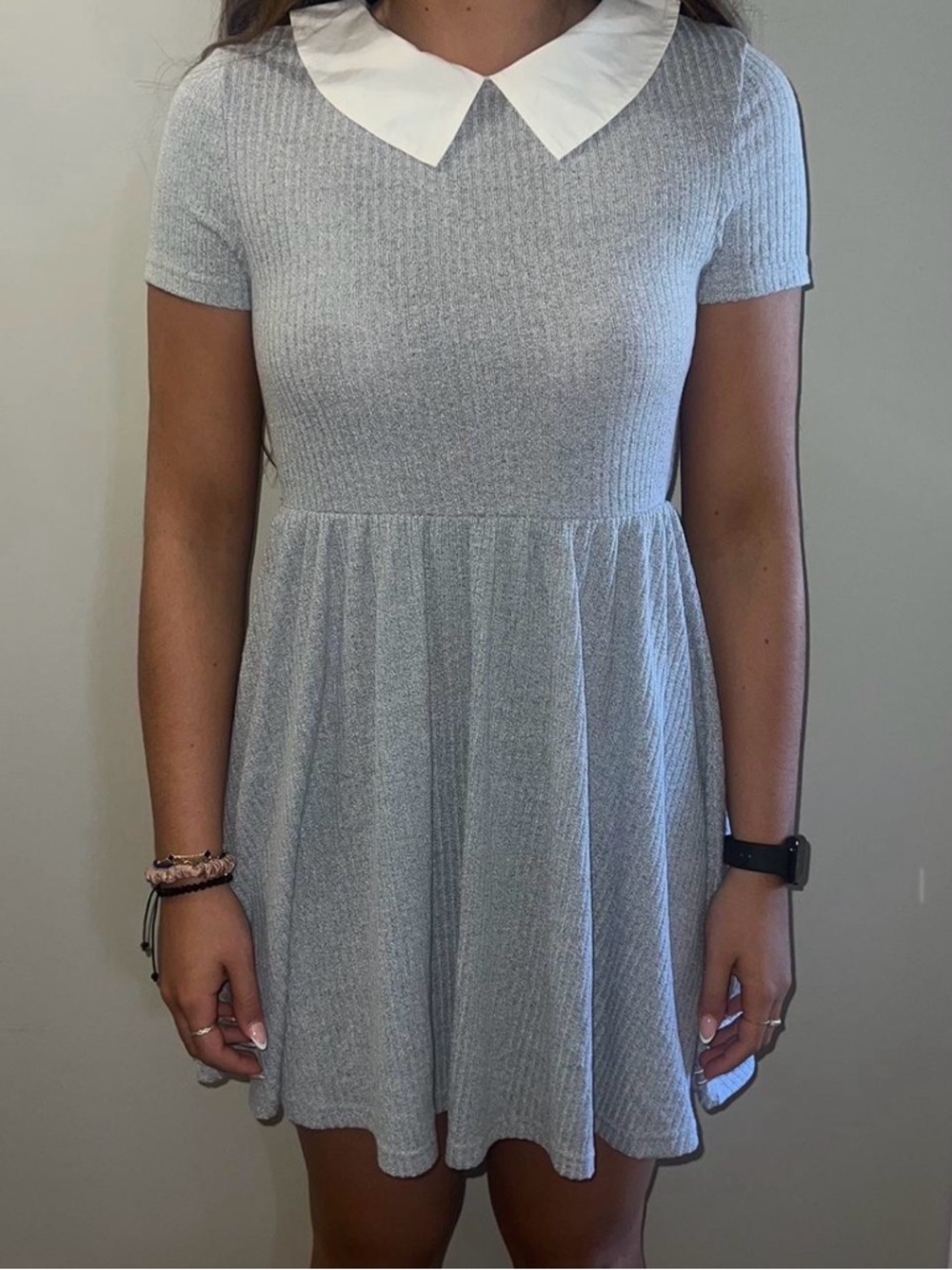 Windsor Light Gray Knit Mini Dress with White Peter Pan Collar